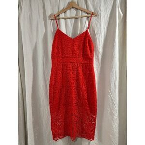 Bisou Bisou Michele Bohbot Red Lace Sheath Dress V-Neck Spaghetti Strap Size 14